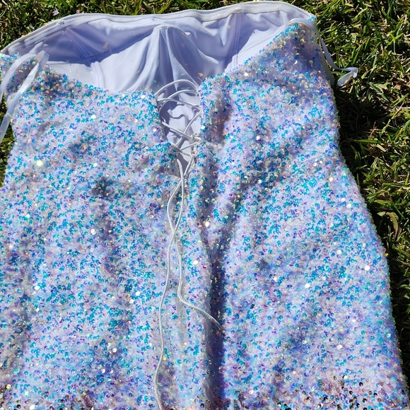 Womens Sz 20 Strapless Floor Length Sequin Gown Ombre Rose Gold White - Picture 4 of 16